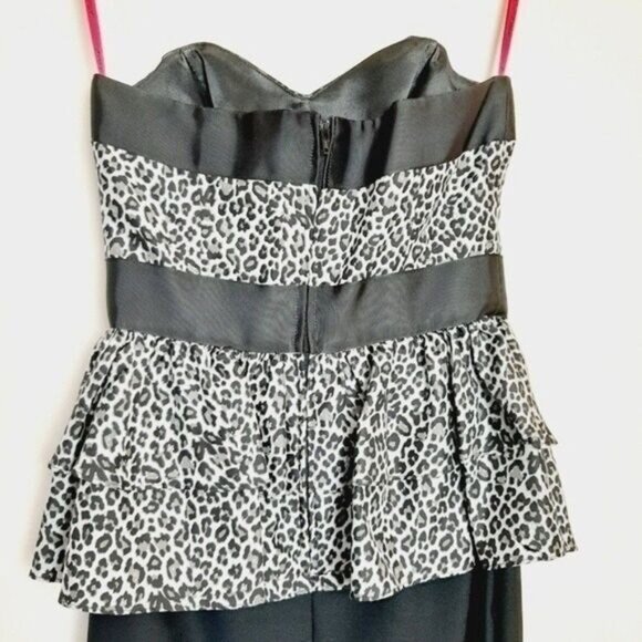 BETSEY JOHNSON / 100% Silk Strapless Cheetah Peplum Fitted Dress Sz 2 - Picture 9 of 16